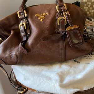 Prada deerskin leather tote with shoulder strap and dust cover